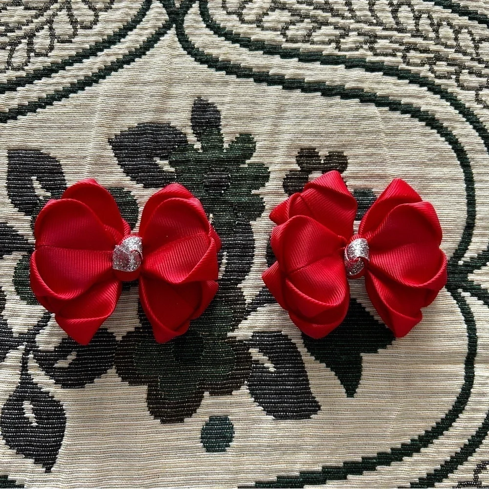 Gaby's Red Christmas Bows Piggies Pigtails Set